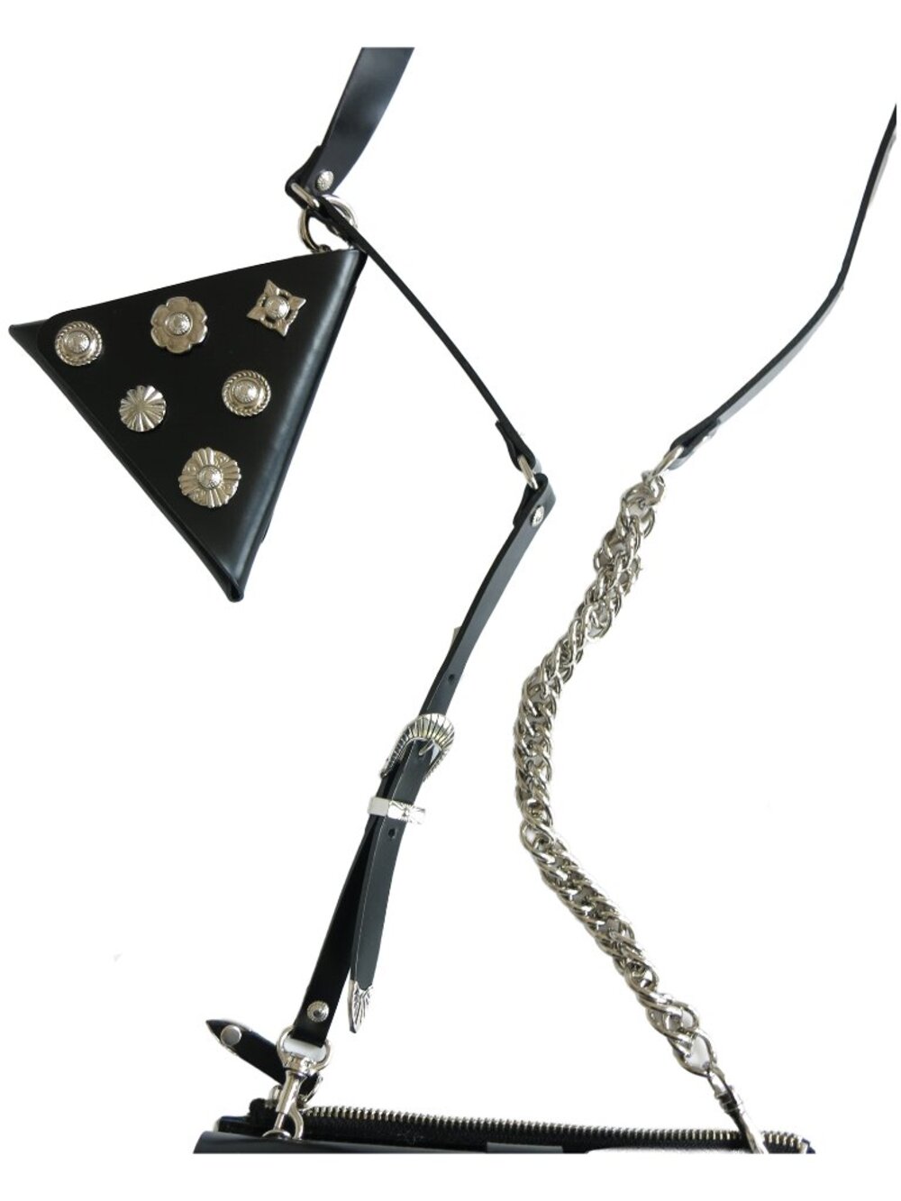 TOGA ARCHIVES Black Leather Silver Stud Embellished Chain Clutch Flap Wallet Bag - Picture 9 of 12